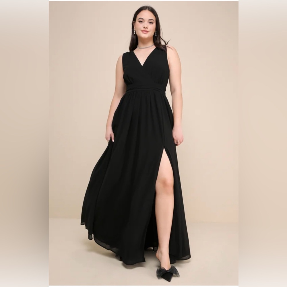 Lulus Thoughts of Hue Black Surplice Maxi Dress Xlg